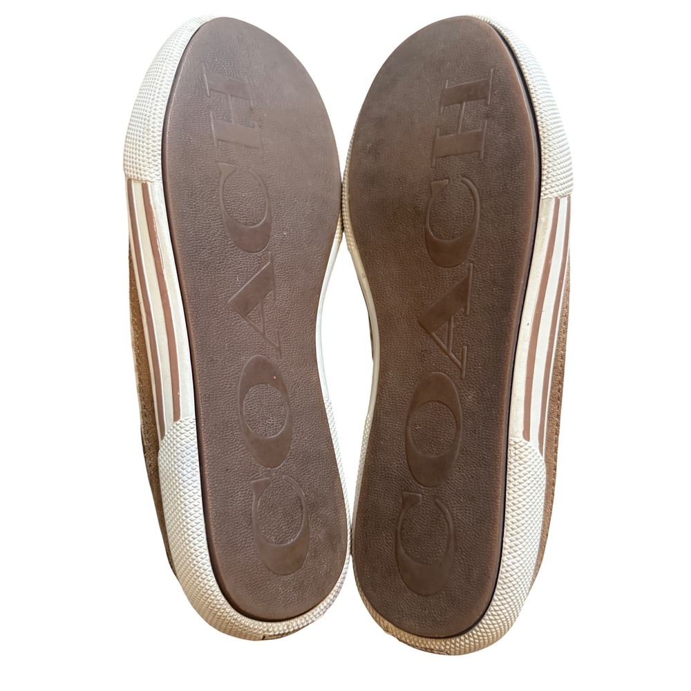 Pre- Loved Coach Edith Signature Canvas Sneakers Tan Brown Logo Women's Size 8M - Picture 15 of 16